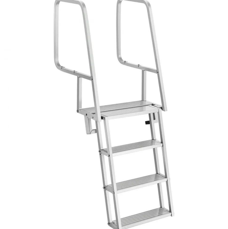 VEVOR Flip-Up Dock Ladder, 5-Step, Heavy-Duty Aluminum Alloy Pontoon Boat Swim Ladder, with Non-Slip Wide Steps, 350 lbs Weight Capacity, Pull Rope Assist, Comfort Use for Lake Pool Marine Boarding