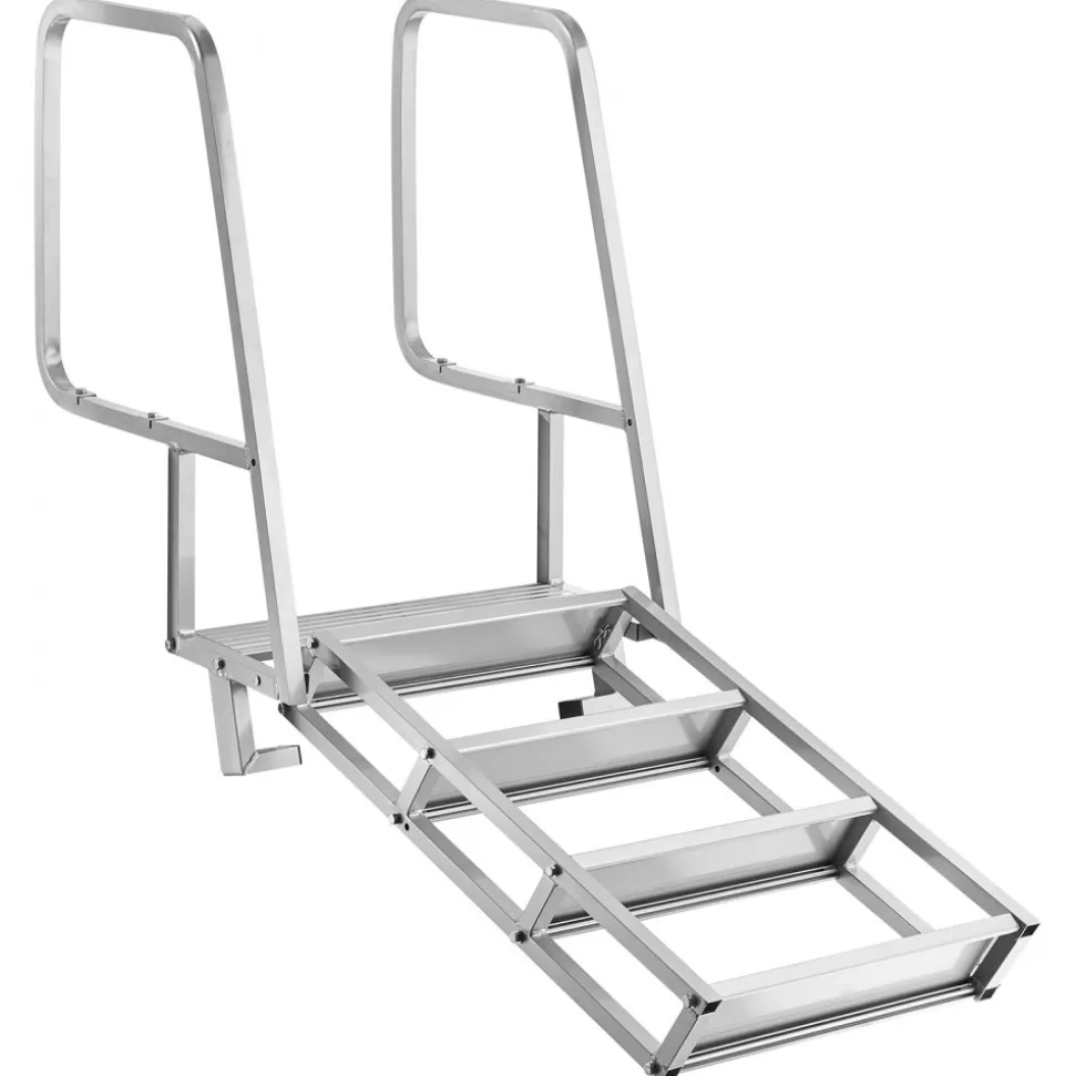 VEVOR Flip-Up Dock Ladder, 5-Step, Heavy-Duty Aluminum Alloy Pontoon Boat Swim Ladder, with Non-Slip Wide Steps, 350 lbs Weight Capacity, Pull Rope Assist, Comfort Use for Lake Pool Marine Boarding