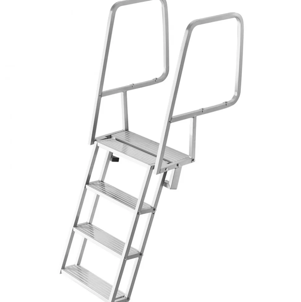 VEVOR Flip-Up Dock Ladder, 5-Step, Heavy-Duty Aluminum Alloy Pontoon Boat Swim Ladder, with Non-Slip Wide Steps, 350 lbs Weight Capacity, Pull Rope Assist, Comfort Use for Lake Pool Marine Boarding