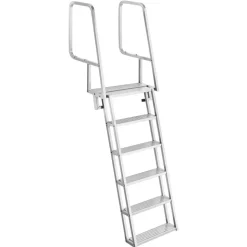 VEVOR Flip-Up Dock Ladder, 6-Step, Heavy-Duty Aluminum Alloy Pontoon Boat Swim Ladder, with Non-Slip Wide Steps, 350 lbs Weight Capacity, Pull Rope Assist, Comfort Use for Lake Pool Marine Boarding