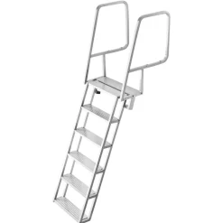 VEVOR Flip-Up Dock Ladder, 6-Step, Heavy-Duty Aluminum Alloy Pontoon Boat Swim Ladder, with Non-Slip Wide Steps, 350 lbs Weight Capacity, Pull Rope Assist, Comfort Use for Lake Pool Marine Boarding