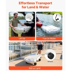 VEVOR Floating Cooler, 40 QT Floating Ice Chest with Dry Storage, Wheels & Tow Rope, Premium LLDPE Amphibious Drink Cooler for Water & Land, Cruise Stable on Lake, River, Pool, Beach, Kayak, Orange