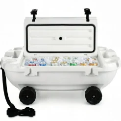 VEVOR Floating Cooler, 40 QT Floating Ice Chest with Dry Storage, Wheels & Tow Rope, Premium LLDPE Amphibious Drink Cooler for Water & Land, Cruise Stable on Lake, River, Pool, Beach, Kayak, White
