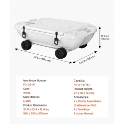 VEVOR Floating Cooler, 40 QT Floating Ice Chest with Dry Storage, Wheels & Tow Rope, Premium LLDPE Amphibious Drink Cooler for Water & Land, Cruise Stable on Lake, River, Pool, Beach, Kayak, White