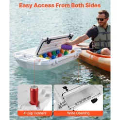 VEVOR Floating Cooler, 40 QT Floating Ice Chest with Dry Storage, Wheels & Tow Rope, Premium LLDPE Amphibious Drink Cooler for Water & Land, Cruise Stable on Lake, River, Pool, Beach, Kayak, White