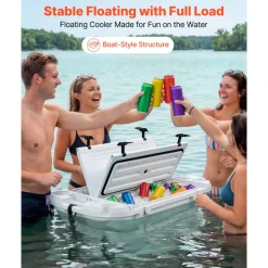 VEVOR Floating Cooler, 40 QT Floating Ice Chest with Dry Storage & Tow Rope, Premium LLDPE Amphibious Drink Cooler for Water & Land, Cruise Smoothly Stable on Lake, River, Pool, Beach, Kayak, White
