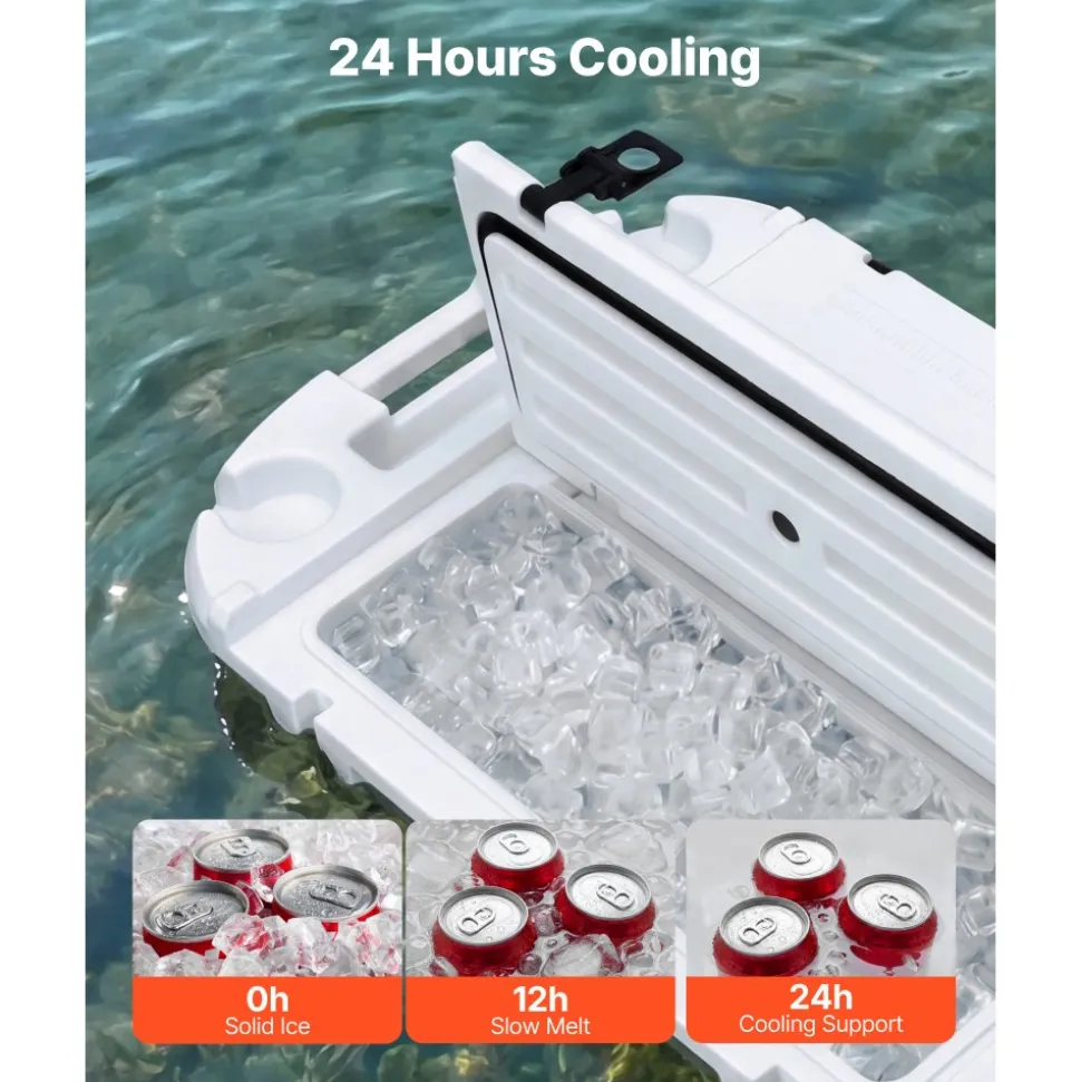 VEVOR Floating Cooler, 40 QT Floating Ice Chest with Dry Storage & Tow Rope, Premium LLDPE Amphibious Drink Cooler for Water & Land, Cruise Smoothly Stable on Lake, River, Pool, Beach, Kayak, White