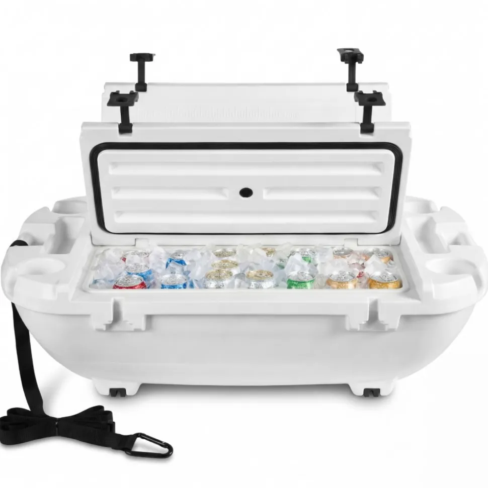 VEVOR Floating Cooler, 40 QT Floating Ice Chest with Dry Storage & Tow Rope, Premium LLDPE Amphibious Drink Cooler for Water & Land, Cruise Smoothly Stable on Lake, River, Pool, Beach, Kayak, White