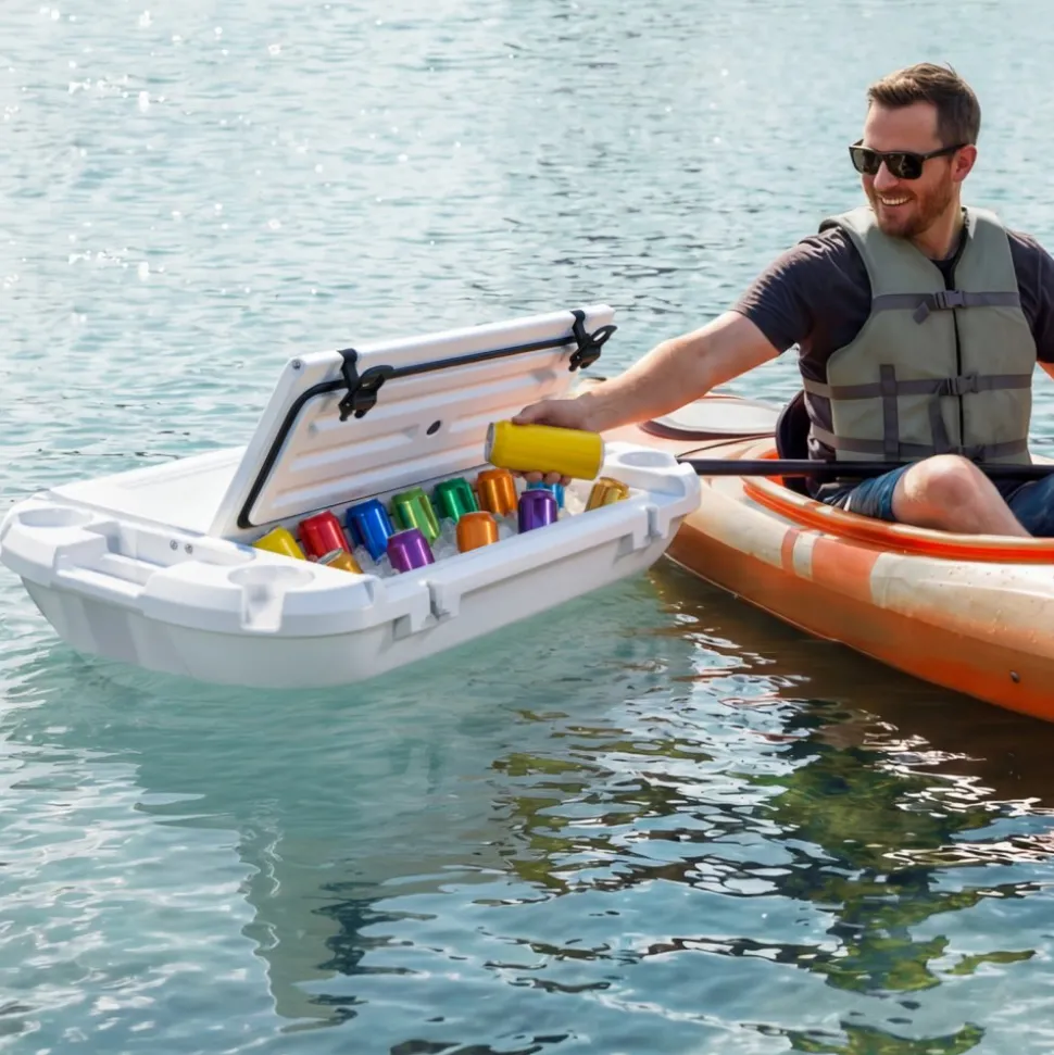 VEVOR Floating Cooler, 40 QT Floating Ice Chest with Dry Storage & Tow Rope, Premium LLDPE Amphibious Drink Cooler for Water & Land, Cruise Smoothly Stable on Lake, River, Pool, Beach, Kayak, White