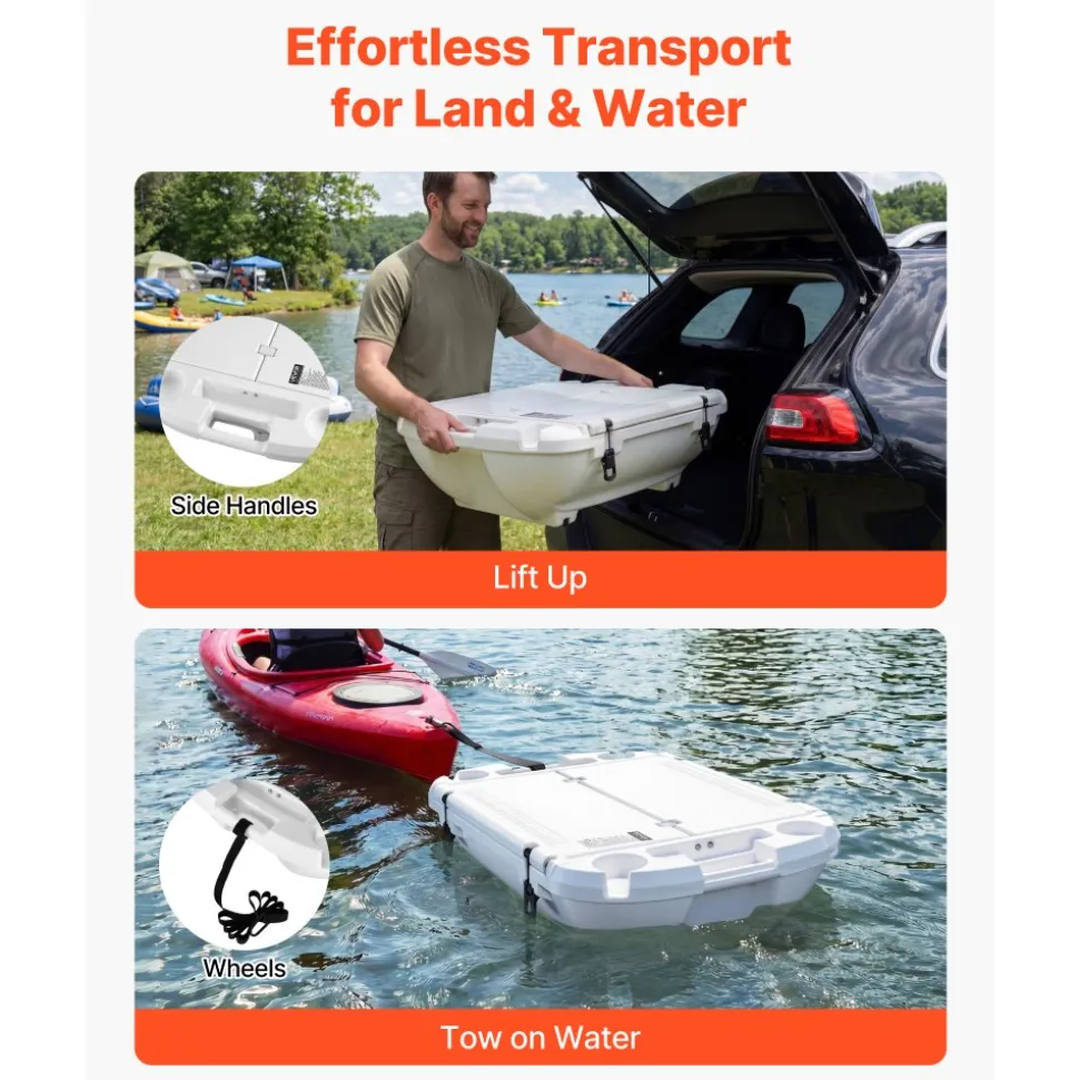 VEVOR Floating Cooler, 40 QT Floating Ice Chest with Dry Storage & Tow Rope, Premium LLDPE Amphibious Drink Cooler for Water & Land, Cruise Smoothly Stable on Lake, River, Pool, Beach, Kayak, White