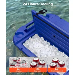 VEVOR Floating Cooler, 40 QT Floating Ice Chest with Dry Storage & Tow Rope, Premium LLDPE Amphibious Drink Cooler for Water & Land, Smooth Stable Cruiser on Lake, River, Pool, Beach, Kayak, Deep Blue