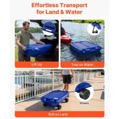 VEVOR Floating Cooler, 40 QT Floating Ice Chest with Dry Storage, Wheels & Tow Rope, Premium LLDPE Amphibious Drink Cooler for Water & Land, Cruise Stable on Lake, River, Pool, Beach, Kayak, Deep Blue