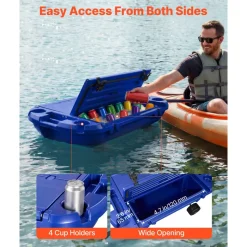 VEVOR Floating Cooler, 40 QT Floating Ice Chest with Dry Storage, Wheels & Tow Rope, Premium LLDPE Amphibious Drink Cooler for Water & Land, Cruise Stable on Lake, River, Pool, Beach, Kayak, Deep Blue