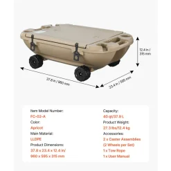 VEVOR Floating Cooler, 40 QT Floating Ice Chest with Dry Storage & Tow Rope, Premium LLDPE Amphibious Drink Cooler for Water & Land, Cruise Smoothly Stable on Lake, River, Pool, Beach, Kayak, Orange