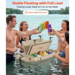 VEVOR Floating Cooler, 40 QT Floating Ice Chest with Dry Storage & Tow Rope, Premium LLDPE Amphibious Drink Cooler for Water & Land, Cruise Smoothly Stable on Lake, River, Pool, Beach, Kayak, Orange