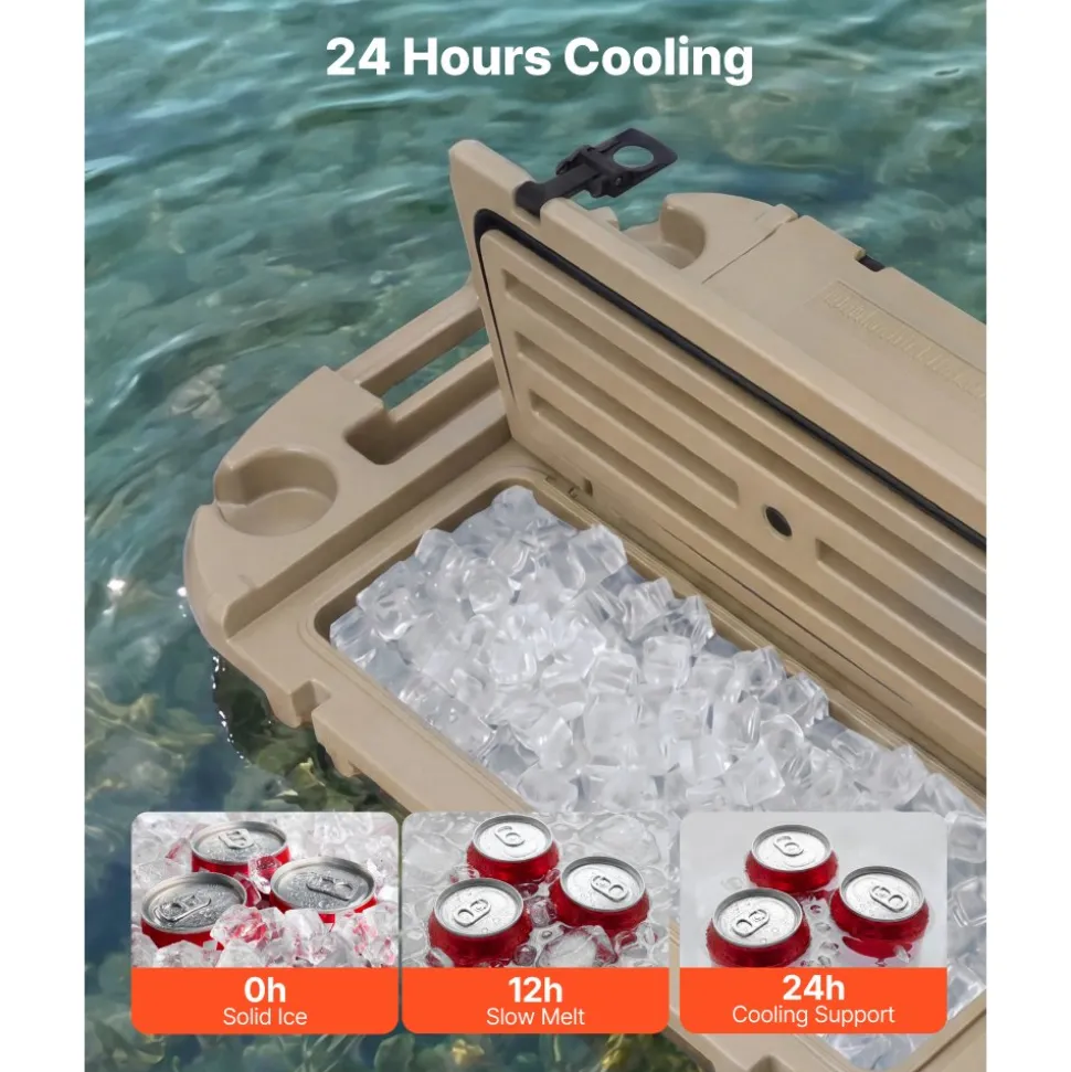 VEVOR Floating Cooler, 40 QT Floating Ice Chest with Dry Storage & Tow Rope, Premium LLDPE Amphibious Drink Cooler for Water & Land, Cruise Smoothly Stable on Lake, River, Pool, Beach, Kayak, Orange