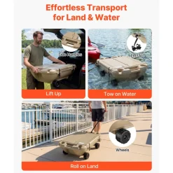 VEVOR Floating Cooler, 40 QT Floating Ice Chest with Dry Storage & Tow Rope, Premium LLDPE Amphibious Drink Cooler for Water & Land, Cruise Smoothly Stable on Lake, River, Pool, Beach, Kayak, Orange