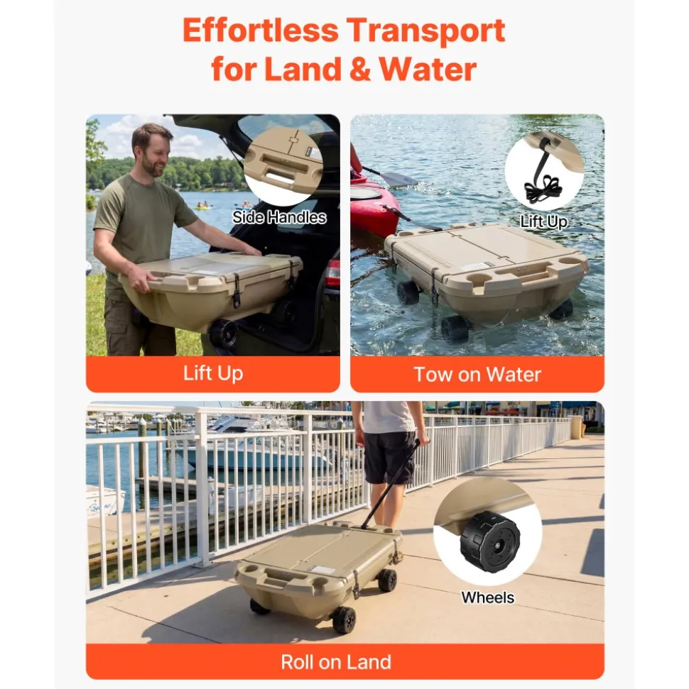 VEVOR Floating Cooler, 40 QT Floating Ice Chest with Dry Storage & Tow Rope, Premium LLDPE Amphibious Drink Cooler for Water & Land, Cruise Smoothly Stable on Lake, River, Pool, Beach, Kayak, Orange