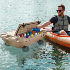 VEVOR Floating Cooler, 40 QT Floating Ice Chest with Dry Storage & Tow Rope, Premium LLDPE Amphibious Drink Cooler for Water & Land, Cruise Smoothly Stable on Lake, River, Pool, Beach, Kayak, Orange