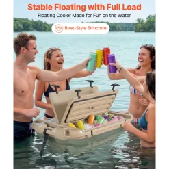 VEVOR Floating Cooler, 40 QT Floating Ice Chest with Dry Storage & Tow Rope, Premium LLDPE Amphibious Drink Cooler for Water & Land, Cruise Smoothly Stable on Lake, River, Pool, Beach, Kayak, Apricot