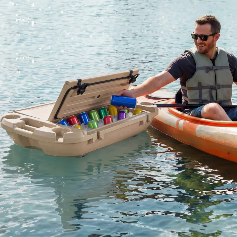 VEVOR Floating Cooler, 40 QT Floating Ice Chest with Dry Storage & Tow Rope, Premium LLDPE Amphibious Drink Cooler for Water & Land, Cruise Smoothly Stable on Lake, River, Pool, Beach, Kayak, Apricot