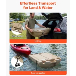 VEVOR Floating Cooler, 40 QT Floating Ice Chest with Dry Storage & Tow Rope, Premium LLDPE Amphibious Drink Cooler for Water & Land, Cruise Smoothly Stable on Lake, River, Pool, Beach, Kayak, Apricot