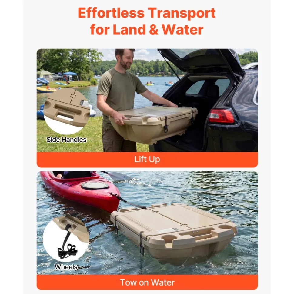 VEVOR Floating Cooler, 40 QT Floating Ice Chest with Dry Storage & Tow Rope, Premium LLDPE Amphibious Drink Cooler for Water & Land, Cruise Smoothly Stable on Lake, River, Pool, Beach, Kayak, Apricot