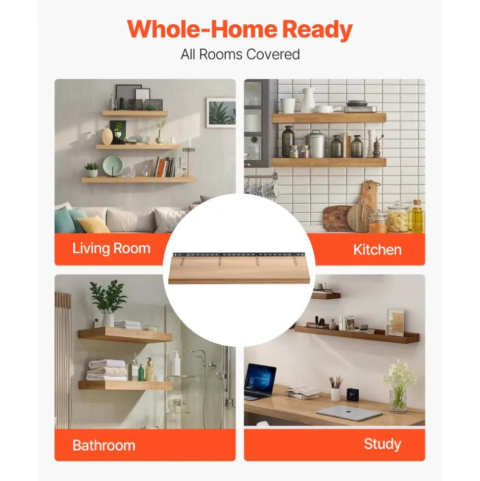 VEVOR Floating Shelf Bracket 1 Pack, 230 lbs/104 kg Weight Capacity, 43x6.2x1.5 inch / 1092.2x157.4x38.1 mm, Heavy Duty Hidden Shelf Brackets Support, Wall Mounting Invisible Floating Shelves Bracket