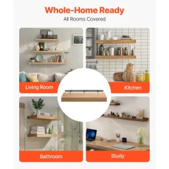 VEVOR Floating Shelf Bracket 1 Pack, 190 lbs/86 kg Weight Capacity, 34x6.2x1.5 inch / 863.6x157.4x38.1 mm, Heavy Duty Hidden Shelf Brackets Support, Wall Mounting Invisible Floating Shelves Bracket