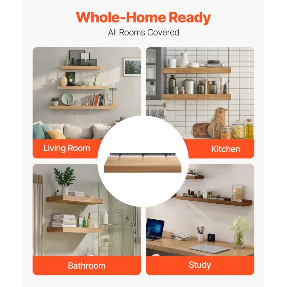 VEVOR Floating Shelf Bracket 1 Pack, 190 lbs/86 kg Weight Capacity, 34x6.2x1.5 inch / 863.6x157.4x38.1 mm, Heavy Duty Hidden Shelf Brackets Support, Wall Mounting Invisible Floating Shelves Bracket