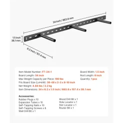 VEVOR Floating Shelf Bracket 1 Pack, 190 lbs/86 kg Weight Capacity, 34x6.2x1.5 inch / 863.6x157.4x38.1 mm, Heavy Duty Hidden Shelf Brackets Support, Wall Mounting Invisible Floating Shelves Bracket