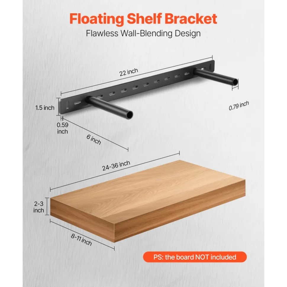 VEVOR Floating Shelf Brackets 2 Pcs, 150 lbs/68 kg Weight Capacity, 22x6.2x1.5 inch / 558.4x157.4x38.1 mm, Heavy Duty Hidden Shelf Brackets Support, Wall Mounting Invisible Floating Shelves Bracket
