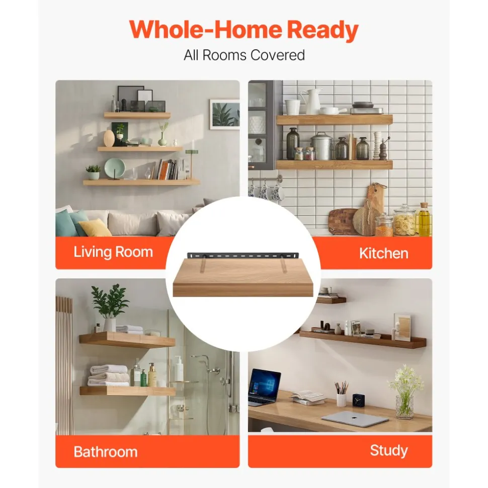 VEVOR Floating Shelf Brackets 2 Pcs, 150 lbs/68 kg Weight Capacity, 22x6.2x1.5 inch / 558.4x157.4x38.1 mm, Heavy Duty Hidden Shelf Brackets Support, Wall Mounting Invisible Floating Shelves Bracket