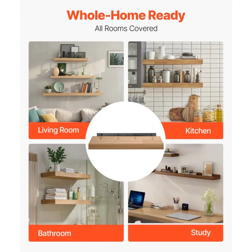 VEVOR Floating Shelf Bracket 1 Pack, 230 lbs/104 kg Weight Capacity, 46x6.2x3 inch / 1168.4x157.4x76.2 mm, Heavy Duty Hidden Shelf Brackets Support, Wall Mounting Invisible Floating Shelves Bracket