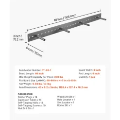 VEVOR Floating Shelf Bracket 1 Pack, 230 lbs/104 kg Weight Capacity, 46x6.2x3 inch / 1168.4x157.4x76.2 mm, Heavy Duty Hidden Shelf Brackets Support, Wall Mounting Invisible Floating Shelves Bracket