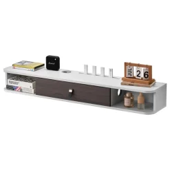 VEVOR Floating TV Stand, 47 in Wall Mount Entertainment Center with Cable Hole, Modern Floating TV Shelf with Storage Cabinet, Particle Board Console for DVD Player, Cable Box, Game Console, White