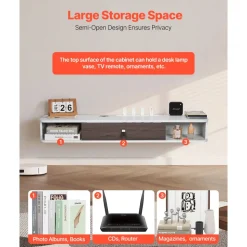 VEVOR Floating TV Stand, 47 in Wall Mount Entertainment Center with Cable Hole, Modern Floating TV Shelf with Storage Cabinet, Particle Board Console for DVD Player, Cable Box, Game Console, White
