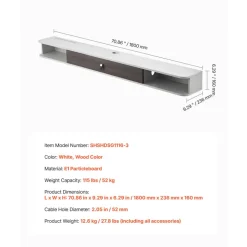 VEVOR Floating TV Stand, 70 in Wall Mount Entertainment Center with Cable Hole, Modern Floating TV Shelf with Storage Cabinet, Particle Board Console for DVD Player, Cable Box, Game Console, White
