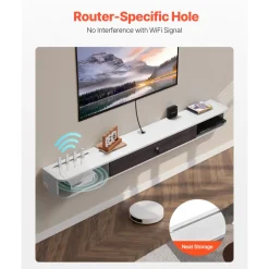 VEVOR Floating TV Stand, 70 in Wall Mount Entertainment Center with Cable Hole, Modern Floating TV Shelf with Storage Cabinet, Particle Board Console for DVD Player, Cable Box, Game Console, White