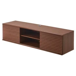 VEVOR Floating TV Stand, 60" Wall Mount Entertainment Center with Adjustable Shelf & Sliding Doors, 2 Tiers Floating TV Shelf with Storage Cabinet for DVD Player, Cable Box, Game Console, Walnut