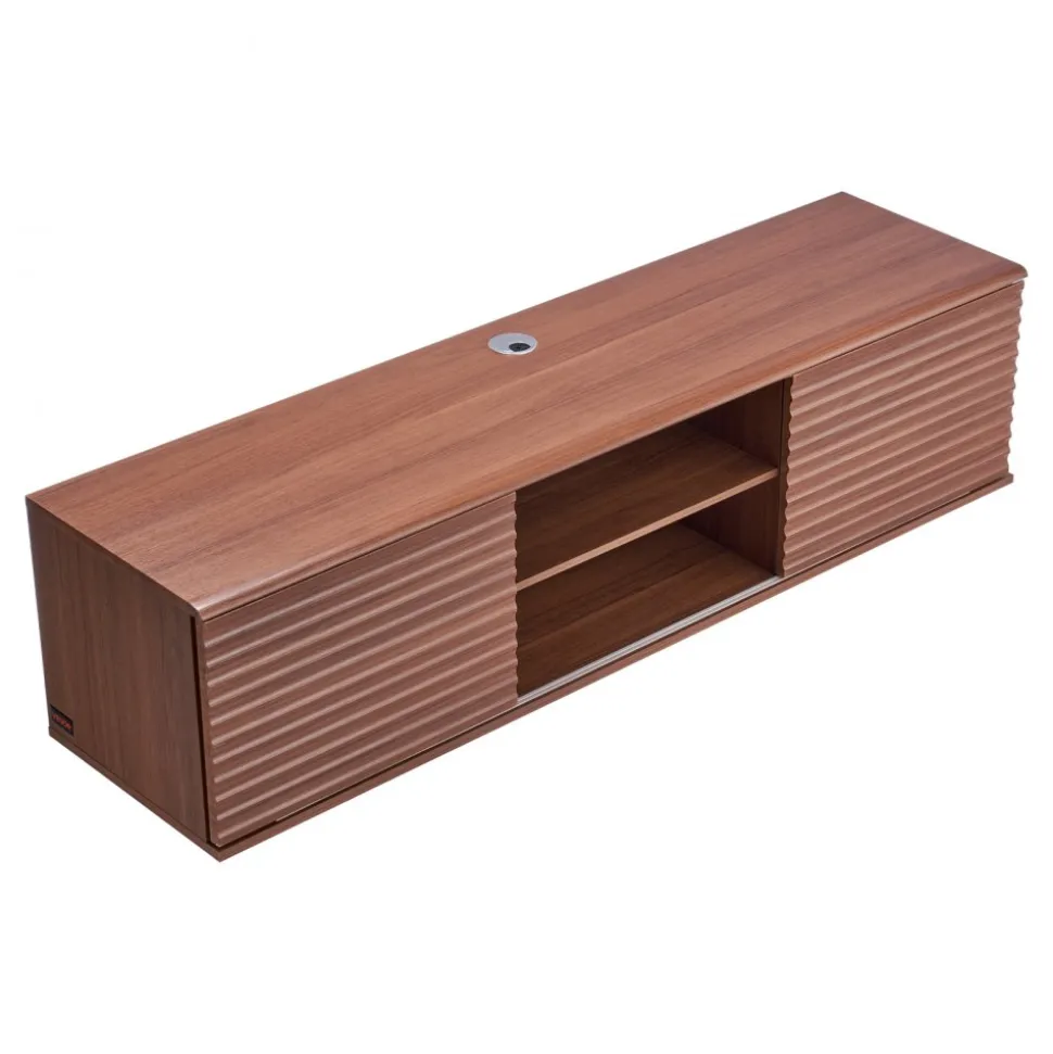 VEVOR Floating TV Stand, 60" Wall Mount Entertainment Center with Adjustable Shelf & Sliding Doors, 2 Tiers Floating TV Shelf with Storage Cabinet for DVD Player, Cable Box, Game Console, Walnut