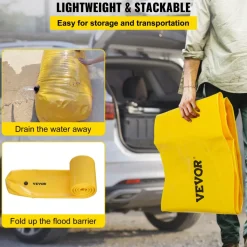 VEVOR Flood Bag, 24 ft Length x 12 in Height, Reusable PVC Water Diversion Tubes, Lightweight with Excellent Waterproof Effect Used for Doorways, Garages, Yellow