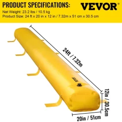 VEVOR Flood Bag, 24 ft Length x 12 in Height, Reusable PVC Water Diversion Tubes, Lightweight with Excellent Waterproof Effect Used for Doorways, Garages, Yellow