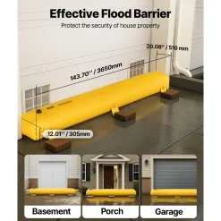 VEVOR Flood Barrier, 12 ft Length x 12 in Height Sandbag Alternative, Water Barrier for Flooding with Great Waterproof Effect, Reusable PVC Water Diversion Tubes, Flood Barriers for Home, Door, Garage