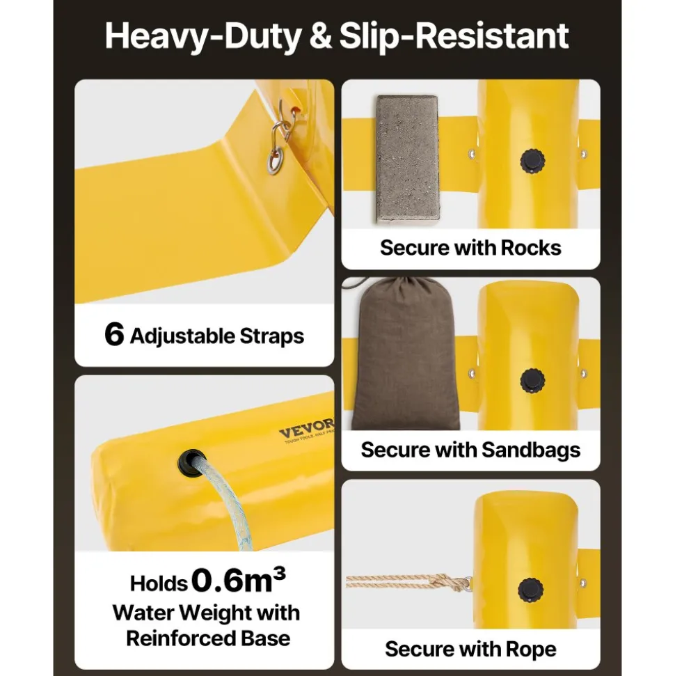 VEVOR Flood Barrier, 12 ft Length x 12 in Height Sandbag Alternative, Water Barrier for Flooding with Great Waterproof Effect, Reusable PVC Water Diversion Tubes, Flood Barriers for Home, Door, Garage