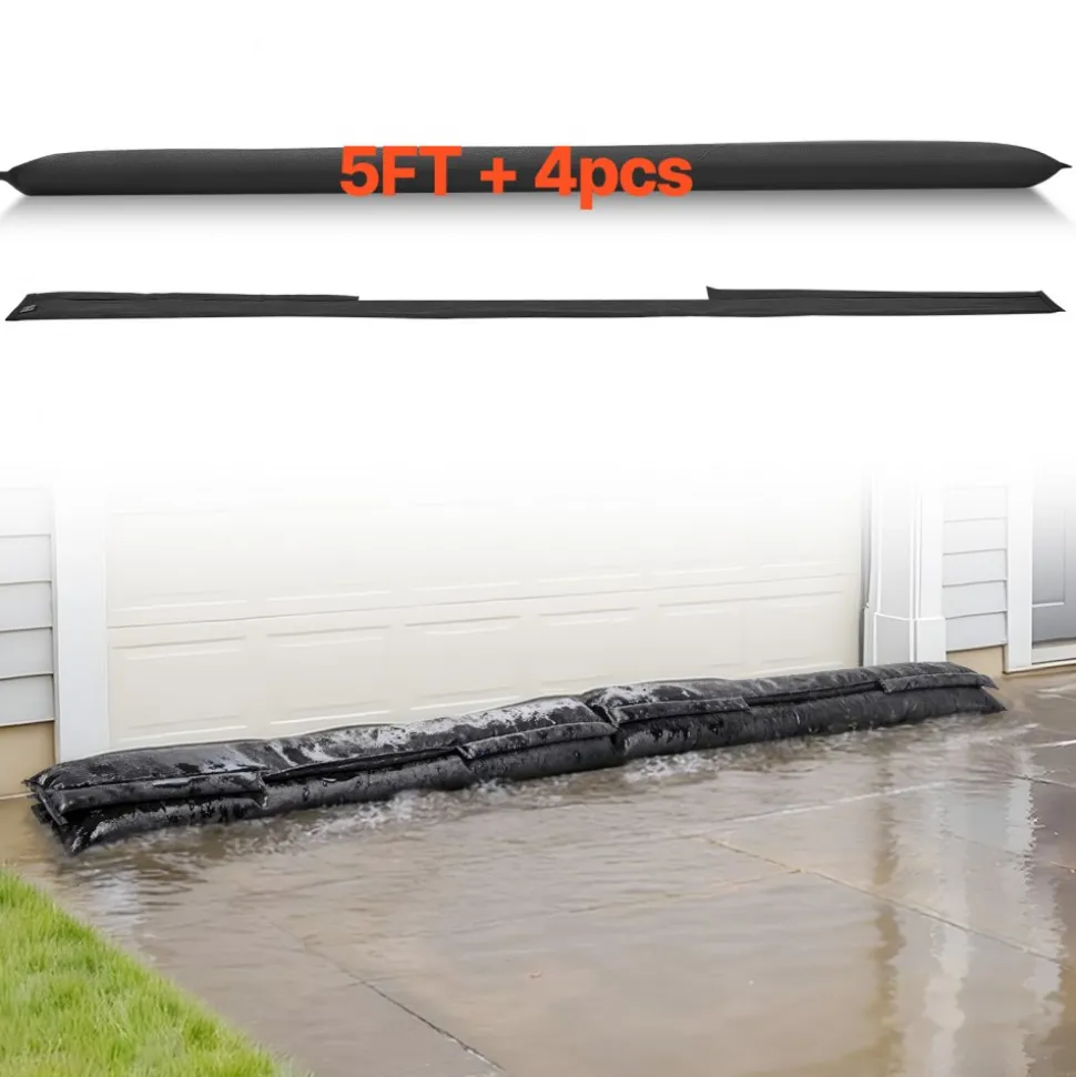VEVOR Flood Barrier, 4 Pack, 5 x 0.7 ft Flood Bags Activated by Water, Reusable Water Absorbent Barrier, Sandless Sandbags Blockage, Flooding Prevention Bags for Home, Doorway, Basement, Garage