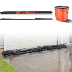 VEVOR Flood Barrier, 10 Pack, 5 x 0.7 ft Flood Bags with Bucket, Reusable Water Absorbent Barrier Activated by Water, Sandless Sandbags Blockage, Flooding Prevention Bags for Basement, Garage, Doorway