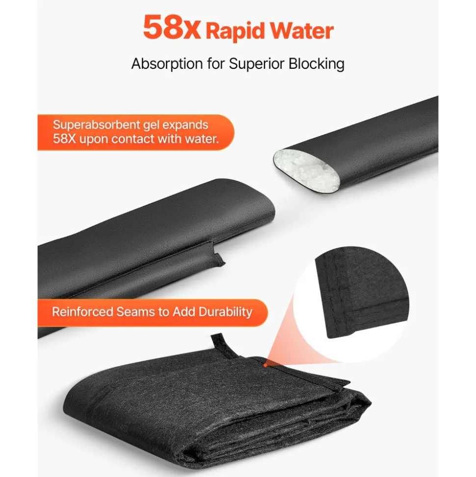 VEVOR Flood Barrier, 10 Pack, 5 x 0.7 ft Flood Bags with Bucket, Reusable Water Absorbent Barrier Activated by Water, Sandless Sandbags Blockage, Flooding Prevention Bags for Basement, Garage, Doorway