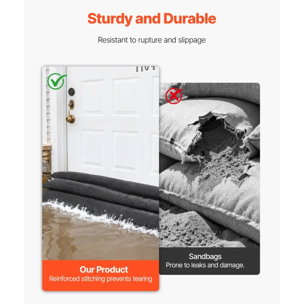 VEVOR Flood Barrier, 10 Pack, 5 x 0.7 ft Flood Bags with Bucket, Reusable Water Absorbent Barrier Activated by Water, Sandless Sandbags Blockage, Flooding Prevention Bags for Basement, Garage, Doorway