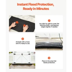 VEVOR Flood Barrier, 10 Pack, 1.4 x 2.7 ft Flood Bags with Bucket, Reusable Water Absorbent Barrier Activated by Water, Sandless Sandbags Blockage, Flooding Prevention Bags for Door, Basement, Garage